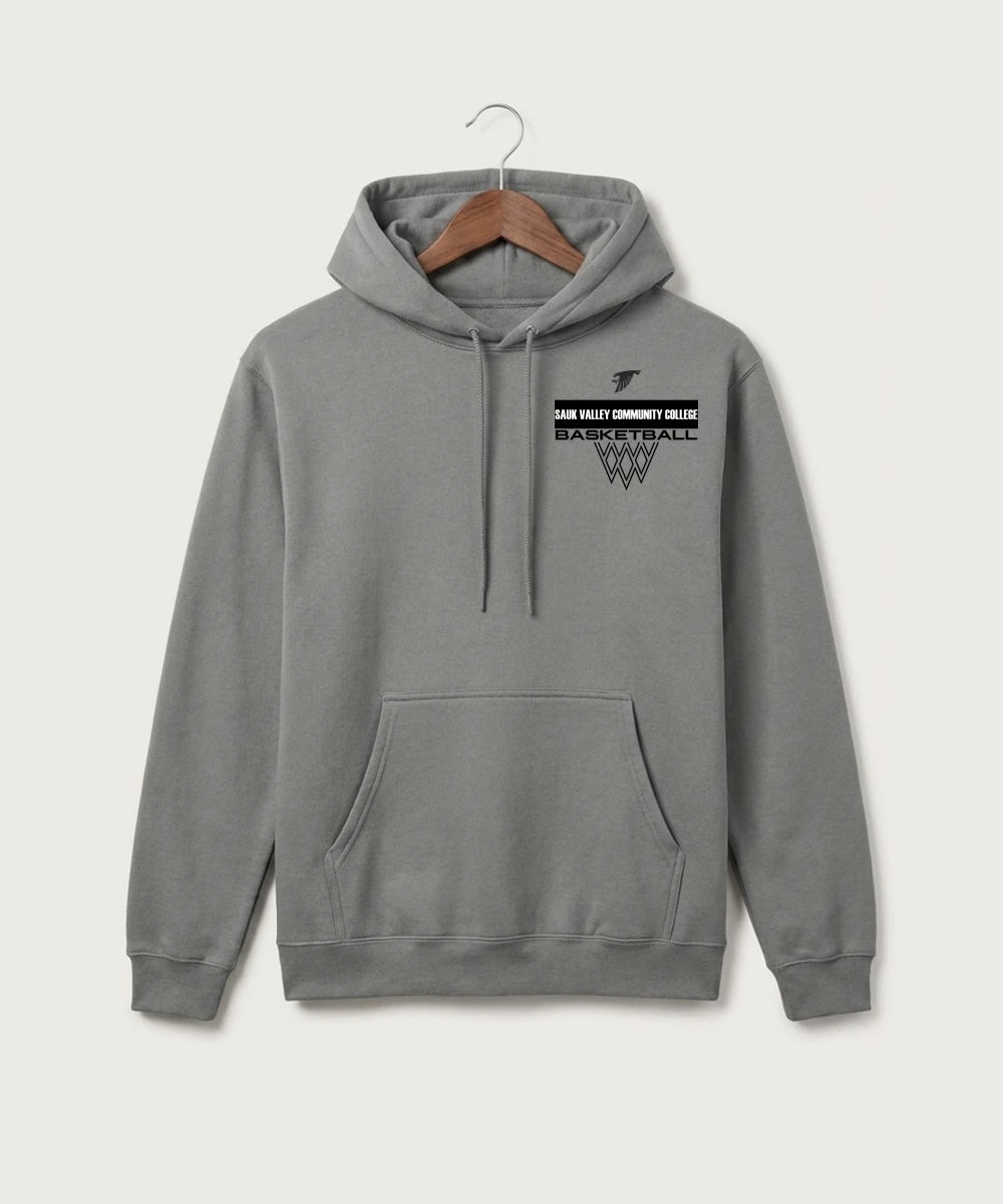 Sauk Valley Community College Basketball Team Store - Medium Grey Port & Co Core Fleece Pullover Hooded Sweatshirt. PC78H