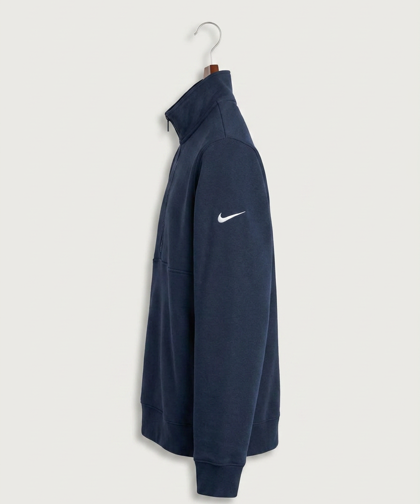 Albany High School Cheerleading - Midnight Navy Nike Club Fleece Sleeve Swoosh 1/2-Zip NKDX6718 (side)