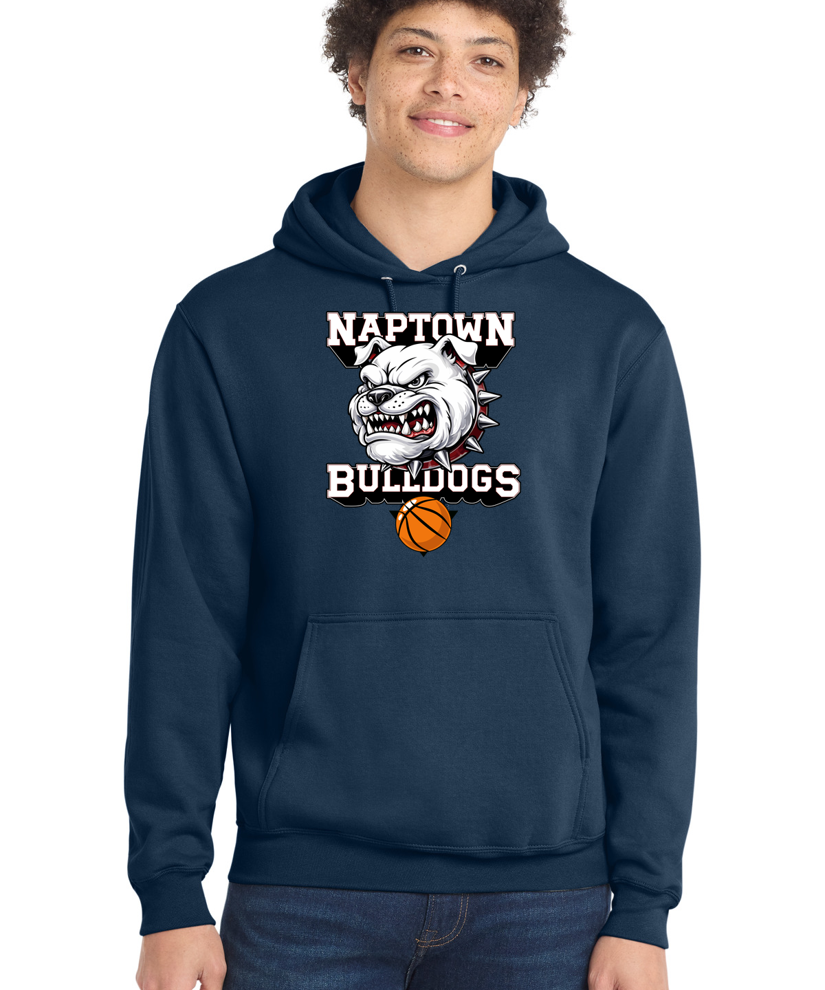 Naptown basketball_boys - Navy Port & Co Core Fleece Pullover Hooded Sweatshirt. PC78H