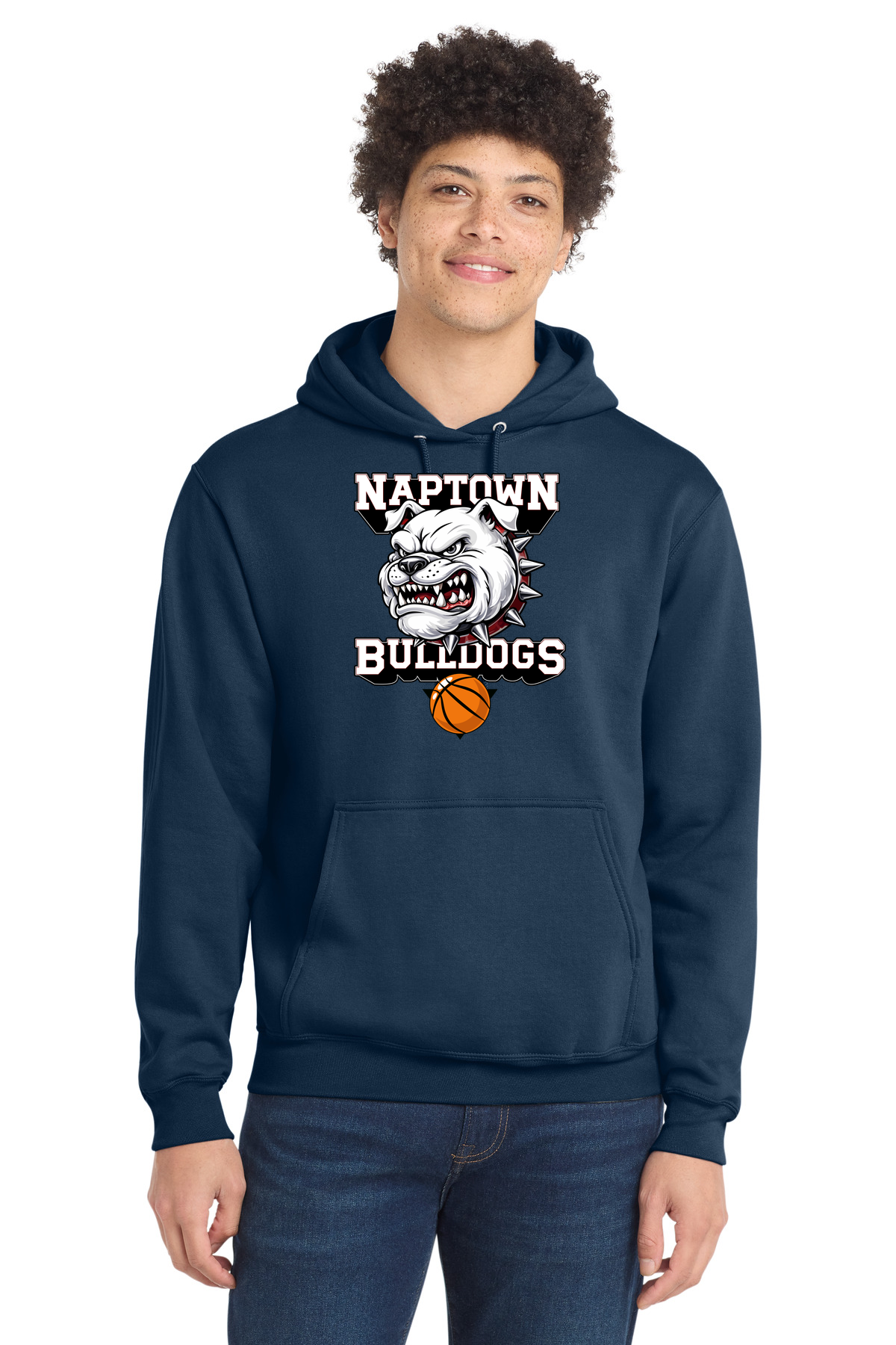 Naptown basketball_boys - Navy Port & Co Core Fleece Pullover Hooded Sweatshirt. PC78H