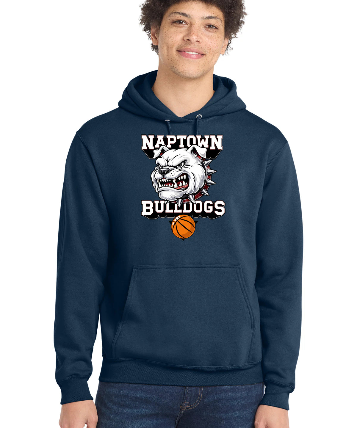 Naptown basketball_boys - Navy Port & Co Core Fleece Pullover Hooded Sweatshirt. PC78H