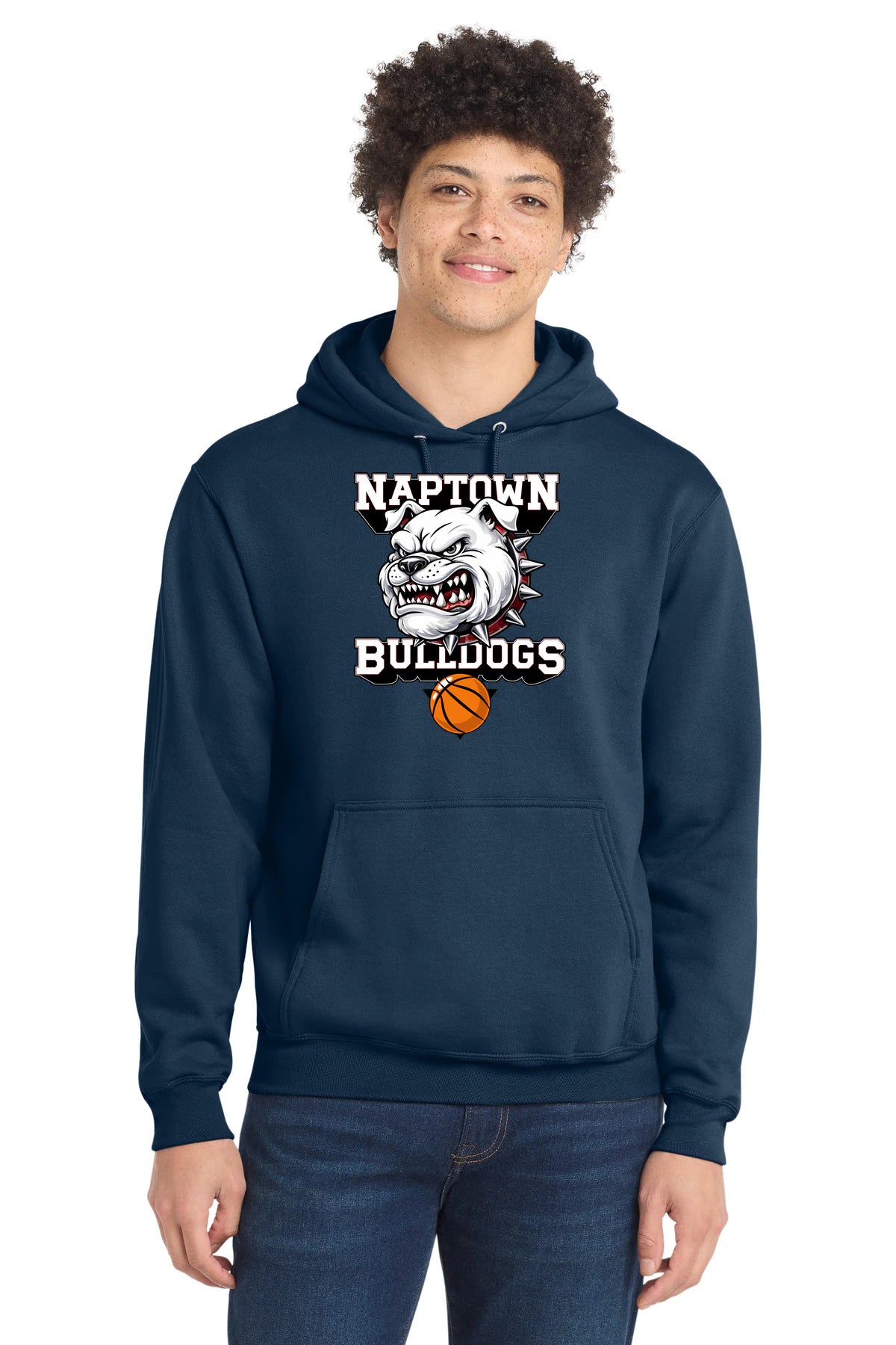Naptown basketball_boys - Navy Port & Co Core Fleece Pullover Hooded Sweatshirt. PC78H