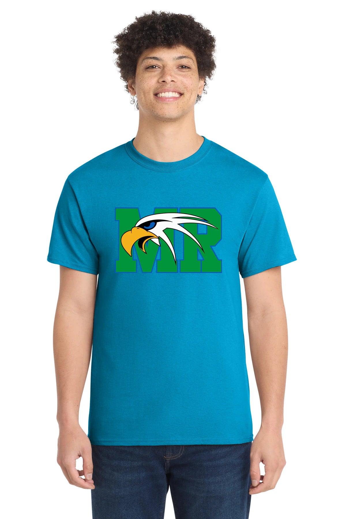 Maple River High School hockey_boys - Neon Blue Port & Co Core Cotton Tee. PC54