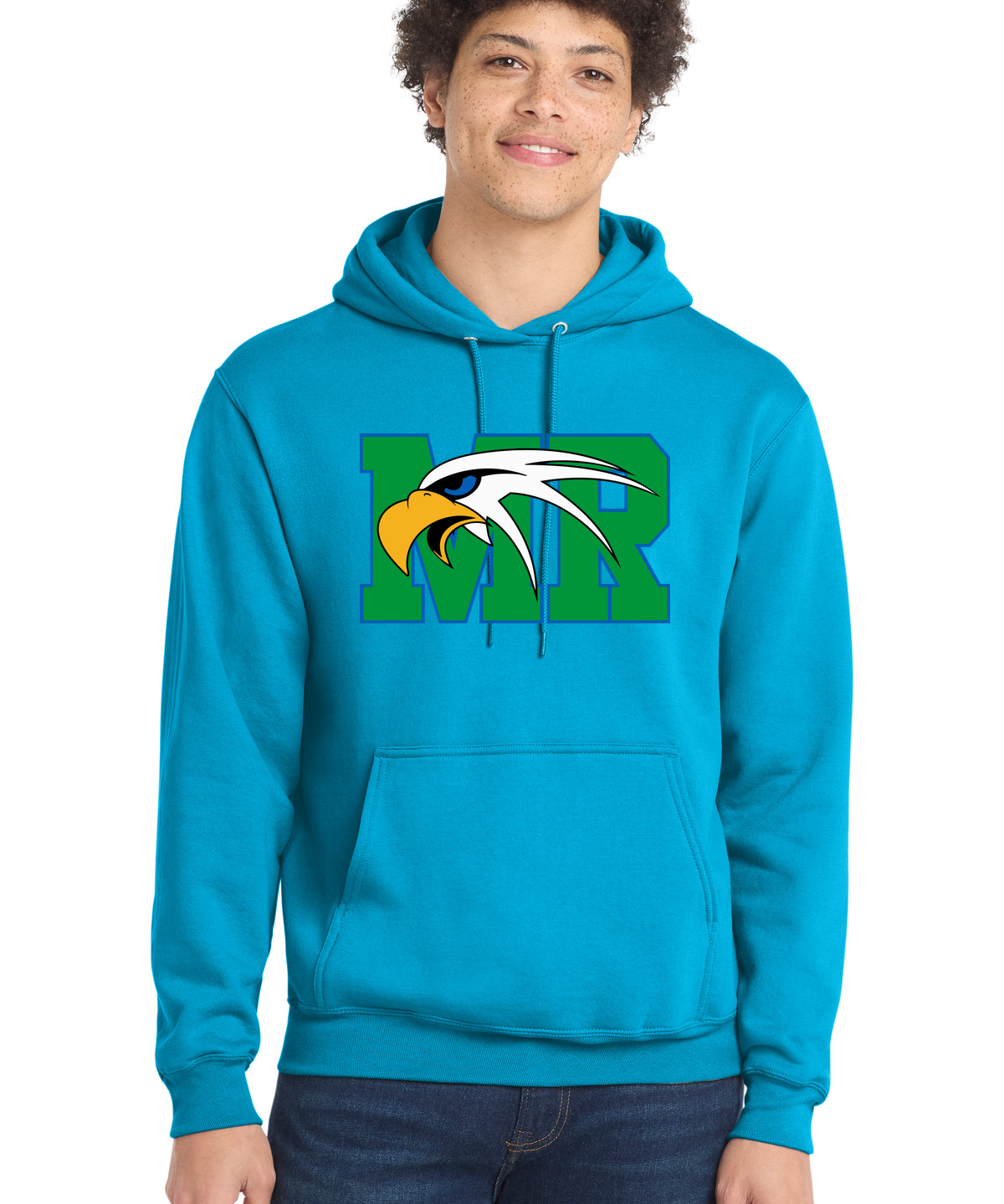Maple River High School hockey_boys - Neon Blue Port & Co Core Fleece Pullover Hooded Sweatshirt. PC78H