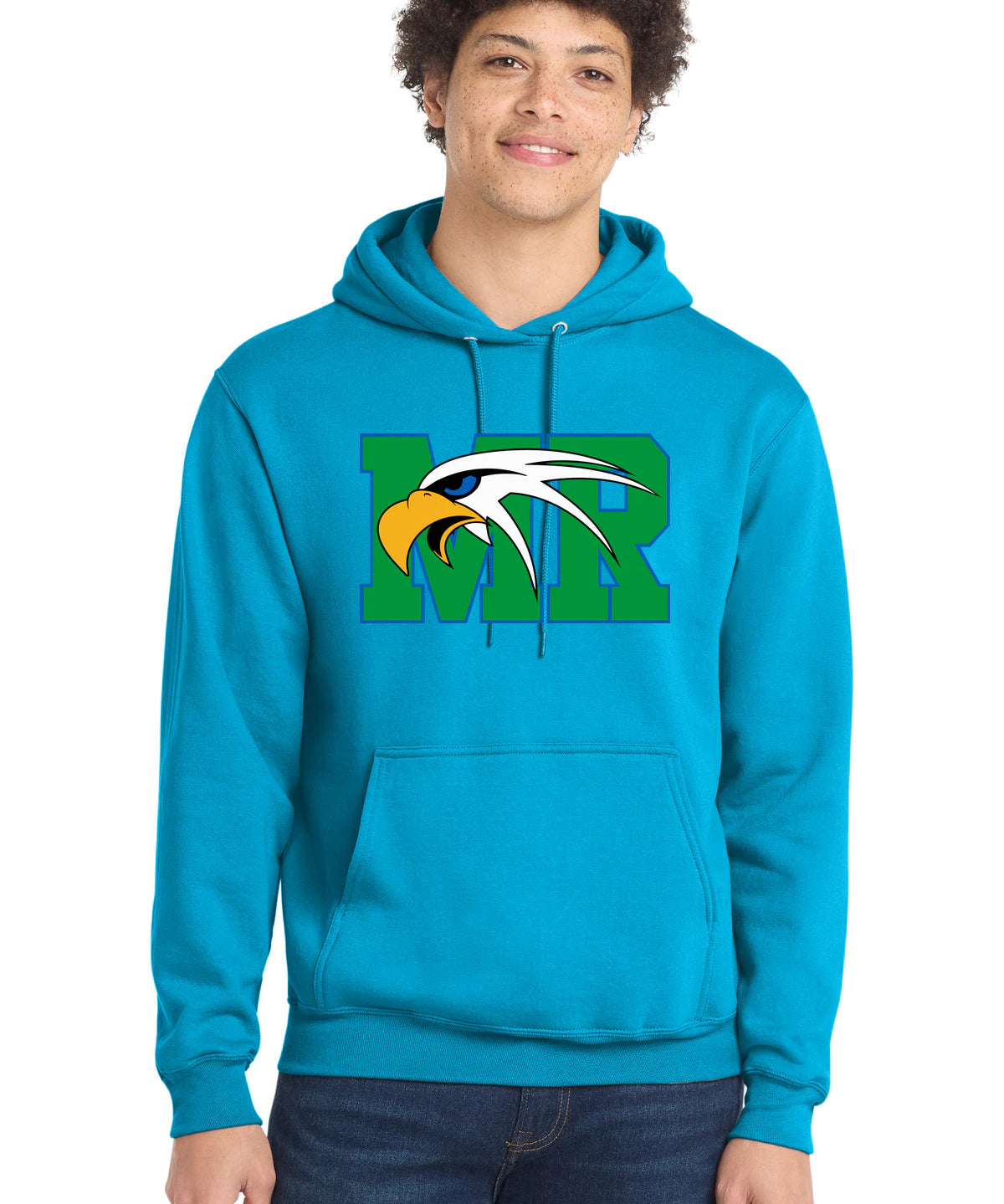 Maple River High School hockey_boys - Neon Blue Port & Co Core Fleece Pullover Hooded Sweatshirt. PC78H