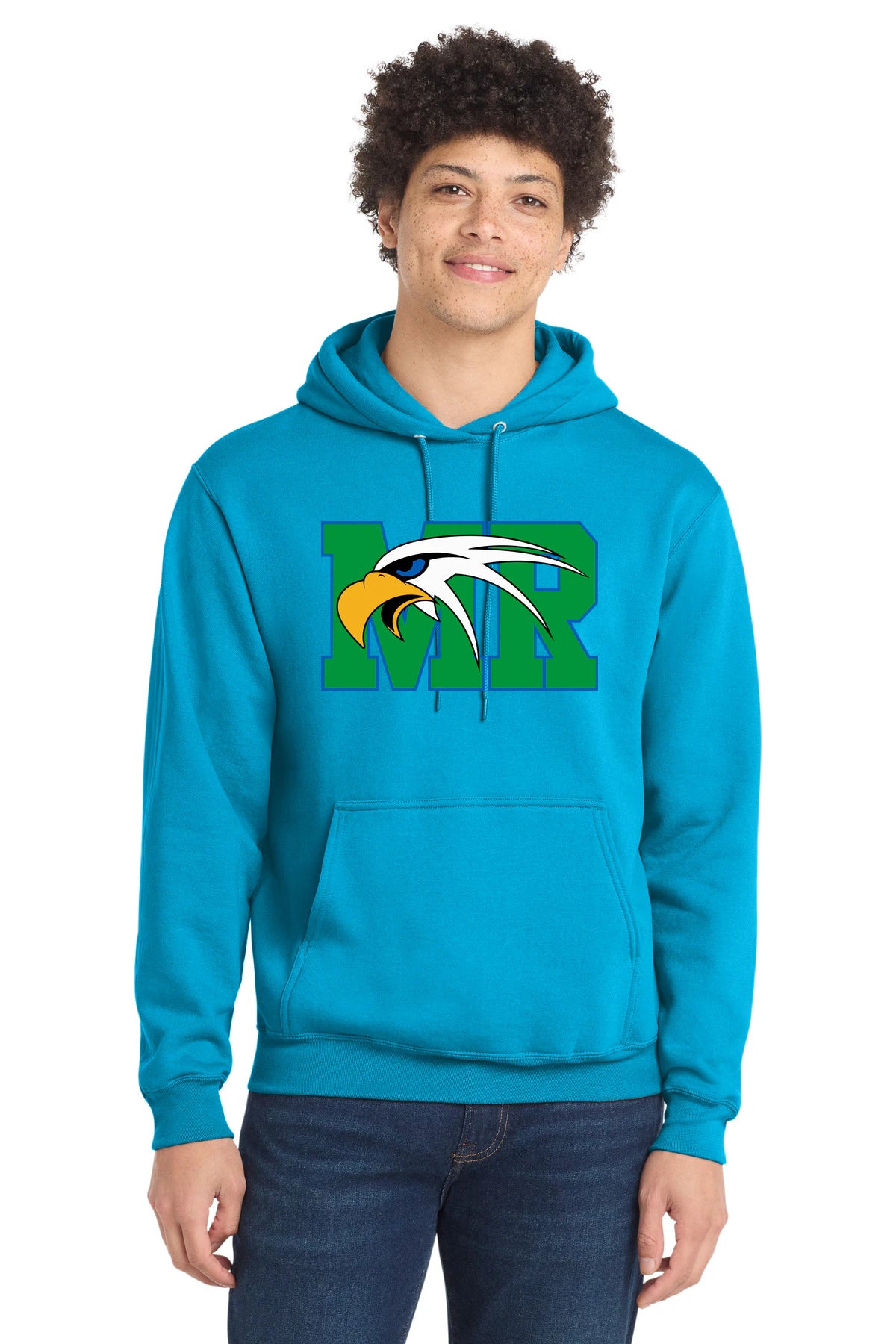 Maple River High School hockey_boys - Neon Blue Port & Co Core Fleece Pullover Hooded Sweatshirt. PC78H