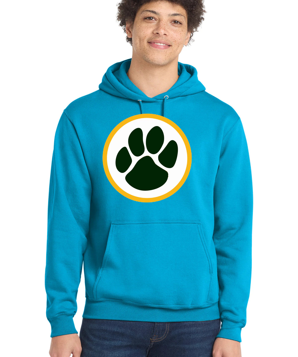 Ashwaubenon High School Football (Boys) - Neon Blue Port & Co Core Fleece Pullover Hooded Sweatshirt. PC78H