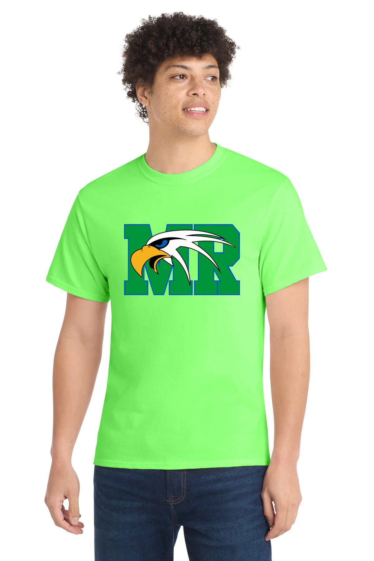Maple River High School hockey_boys - Neon Green Port & Co Core Cotton Tee. PC54