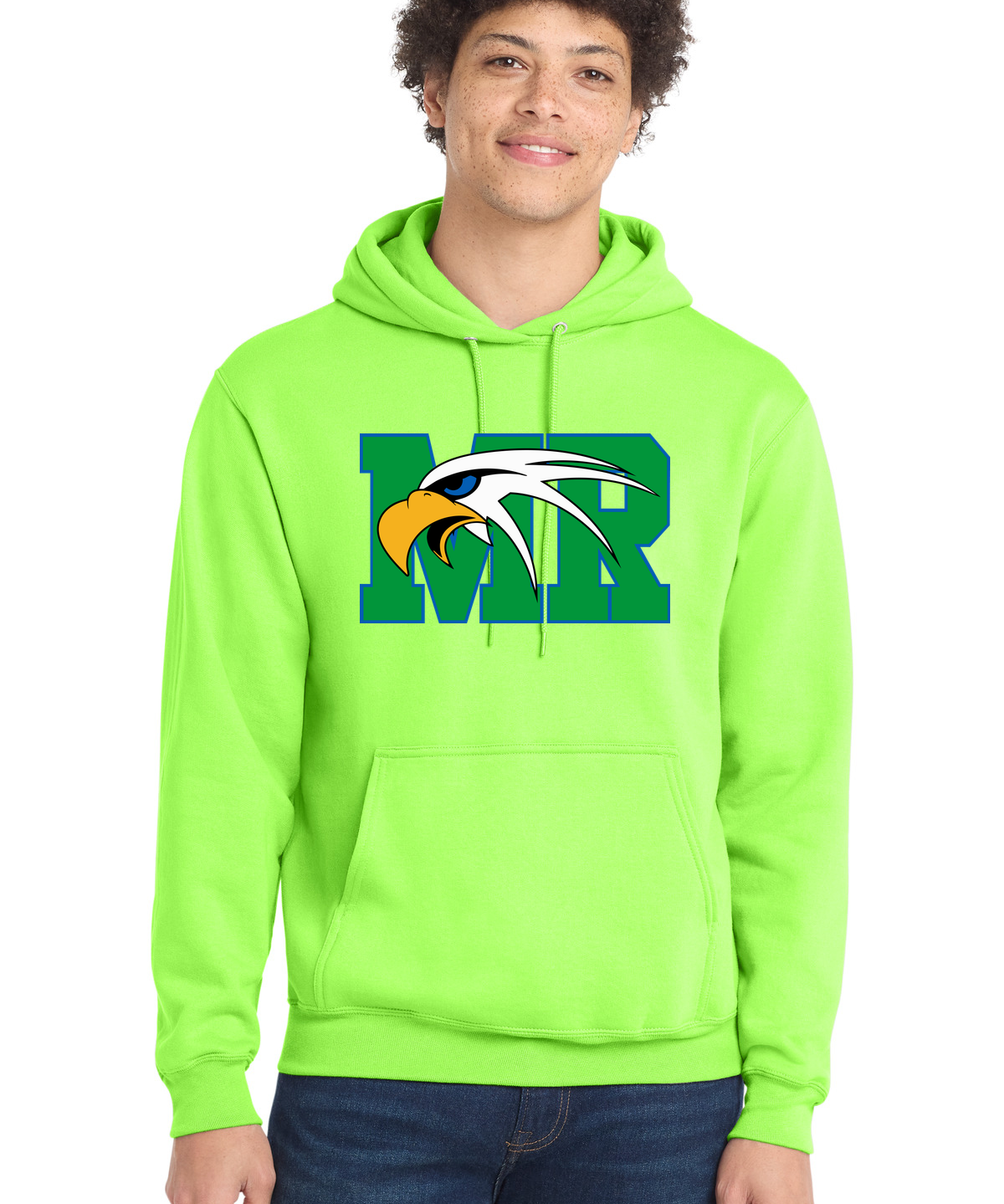 Maple River High School hockey_boys - Neon Green Port & Co Core Fleece Pullover Hooded Sweatshirt. PC78H