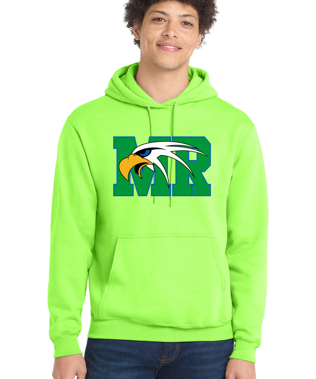 Maple River High School hockey_boys - Neon Green Port & Co Core Fleece Pullover Hooded Sweatshirt. PC78H