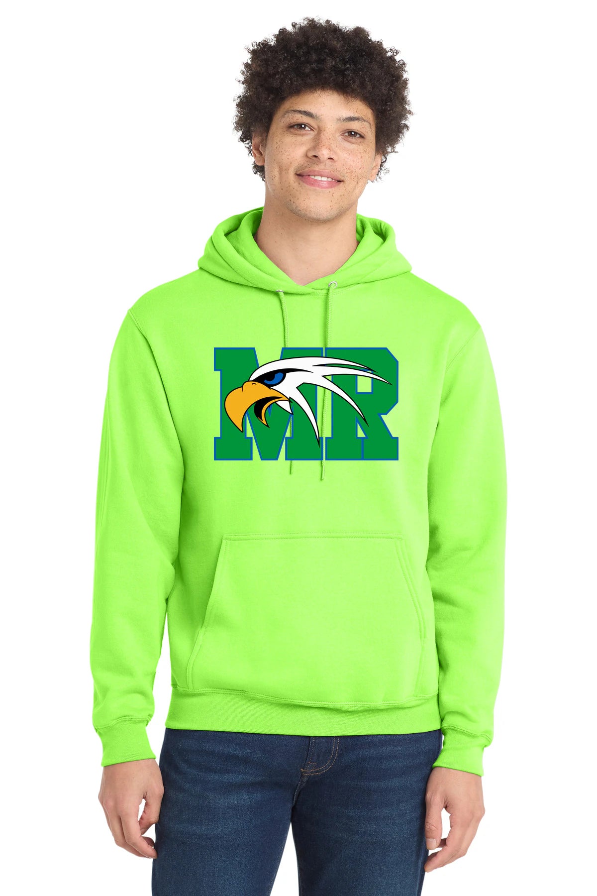 Maple River High School hockey_boys - Neon Green Port & Co Core Fleece Pullover Hooded Sweatshirt. PC78H