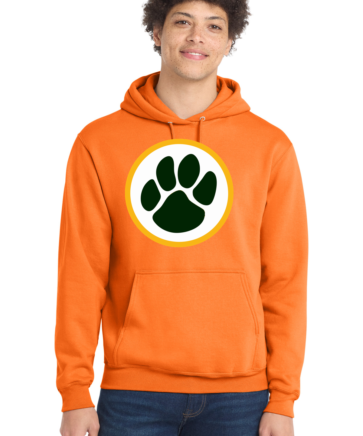 Ashwaubenon High School Football (Boys) - Neon Orange Port & Co Core Fleece Pullover Hooded Sweatshirt. PC78H