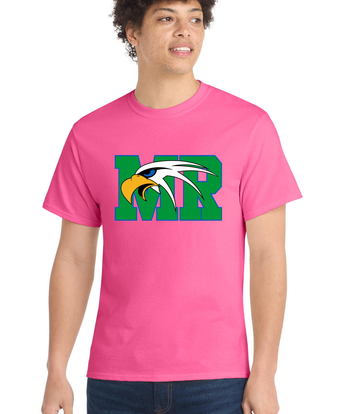 Maple River High School hockey_boys - Neon Pink Port & Co Core Cotton Tee. PC54