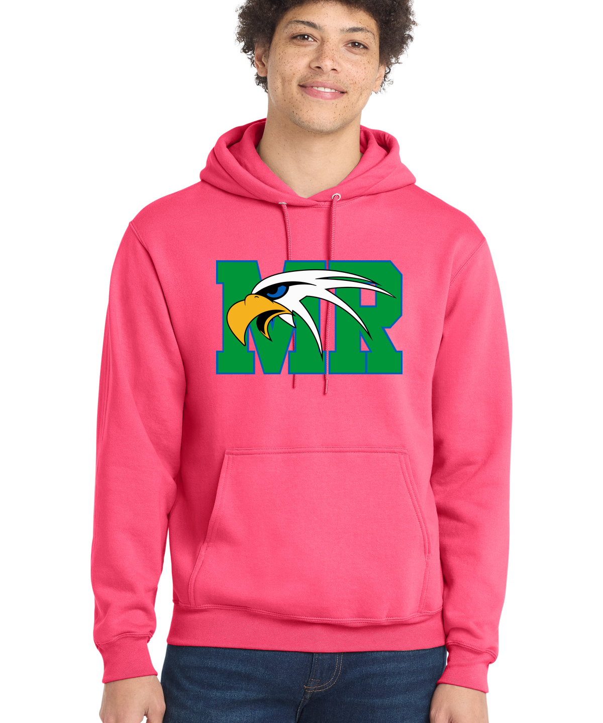 Maple River High School hockey_boys - Neon Pink Port & Co Core Fleece Pullover Hooded Sweatshirt. PC78H