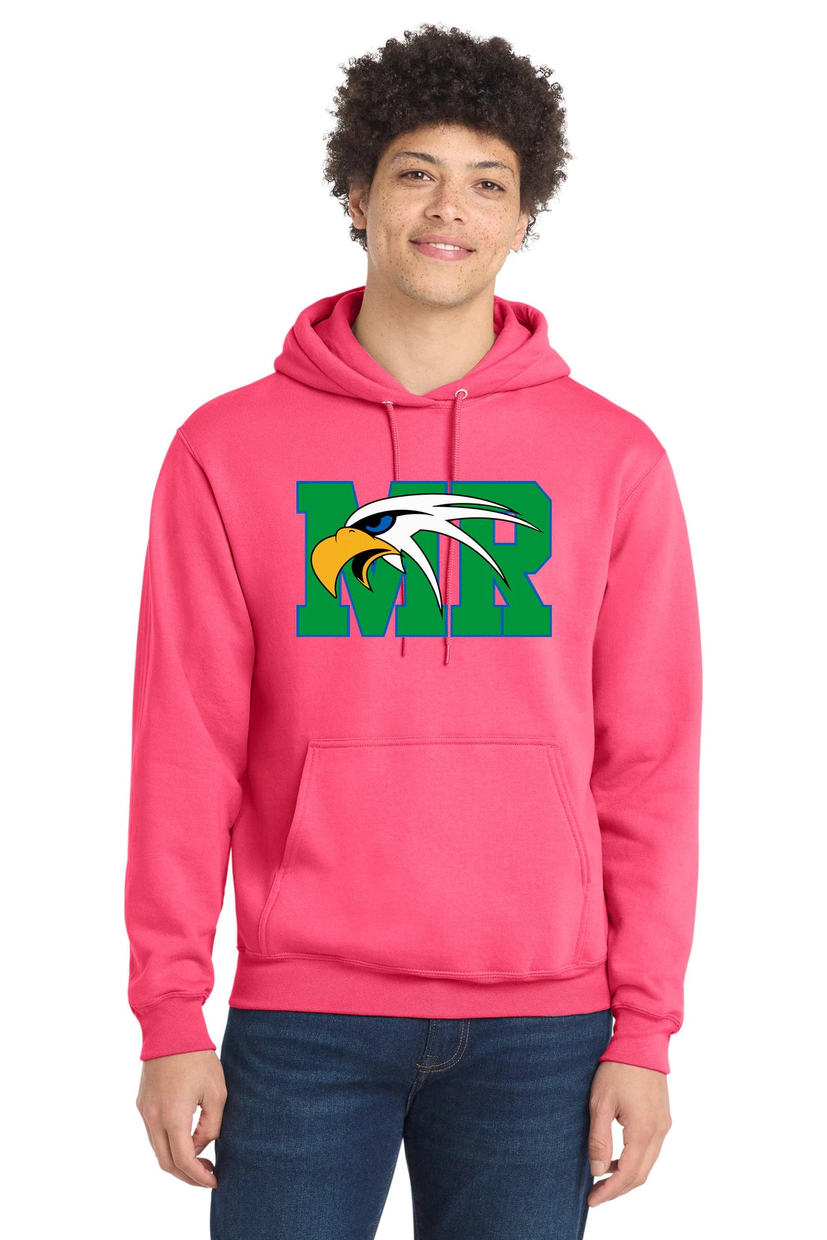 Maple River High School hockey_boys - Neon Pink Port & Co Core Fleece Pullover Hooded Sweatshirt. PC78H