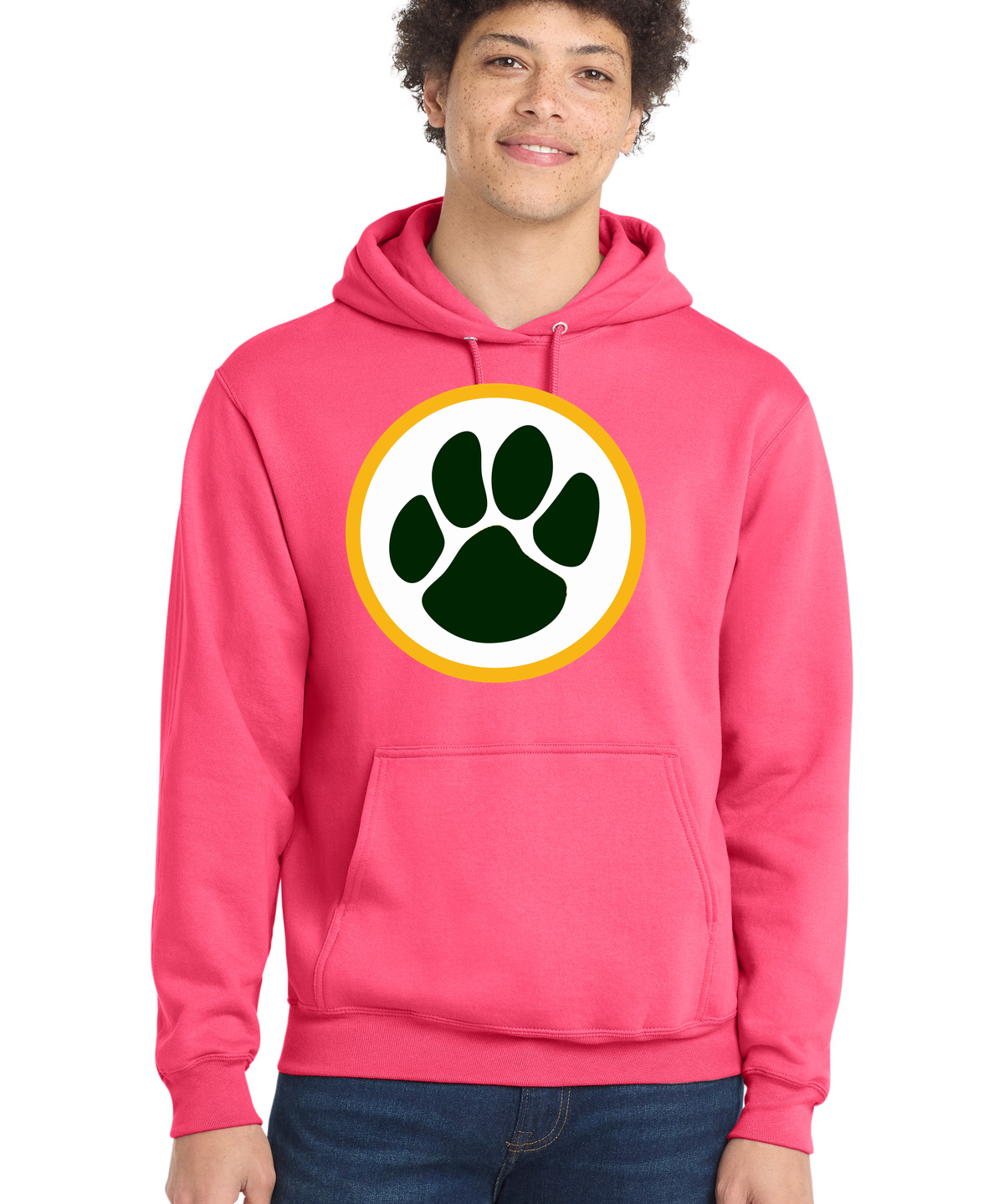 Ashwaubenon High School Football (Boys) - Neon Pink Port & Co Core Fleece Pullover Hooded Sweatshirt. PC78H