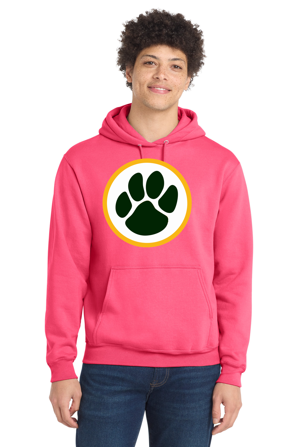 Ashwaubenon High School Football (Boys) - Neon Pink Port & Co Core Fleece Pullover Hooded Sweatshirt. PC78H