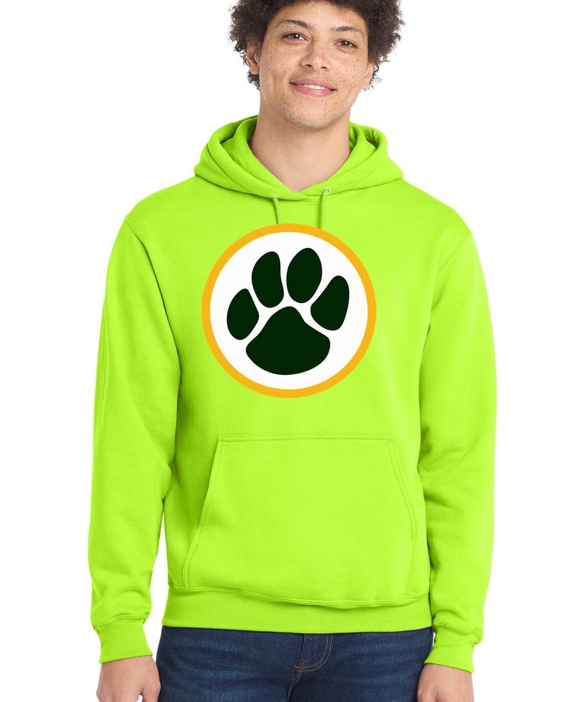 Ashwaubenon High School Football (Boys) - Neon Yellow Port & Co Core Fleece Pullover Hooded Sweatshirt. PC78H