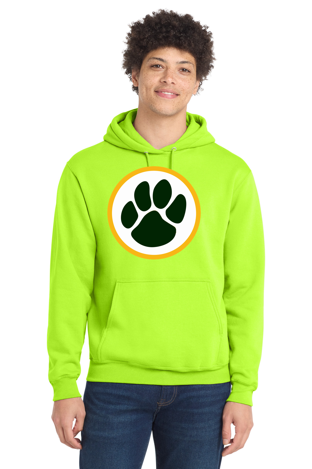 Ashwaubenon High School Football (Boys) - Neon Yellow Port & Co Core Fleece Pullover Hooded Sweatshirt. PC78H