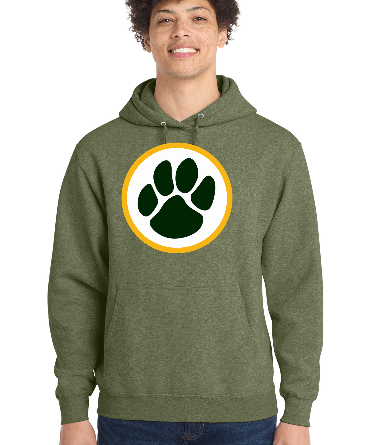 Ashwaubenon High School Football (Boys) - Olive Drab Green Heather Port & Co Core Fleece Pullover Hooded Sweatshirt. PC78H
