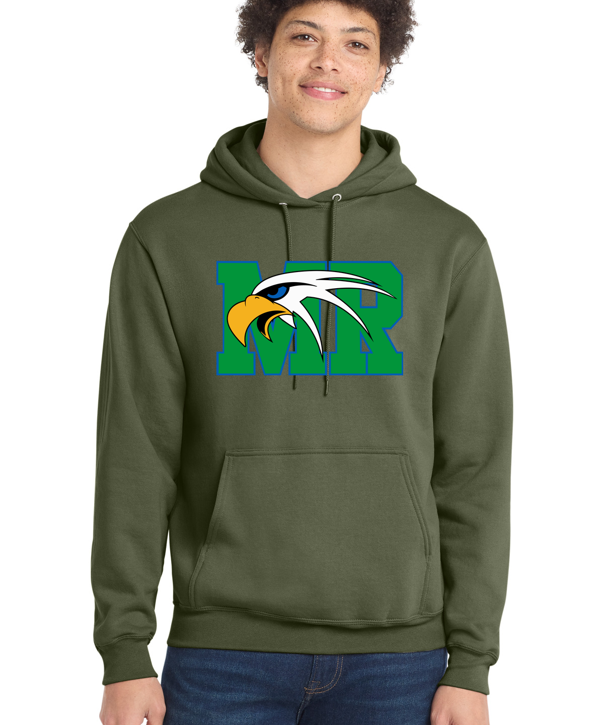 Maple River High School hockey_boys - Olive Drab Green Port & Co Core Fleece Pullover Hooded Sweatshirt. PC78H
