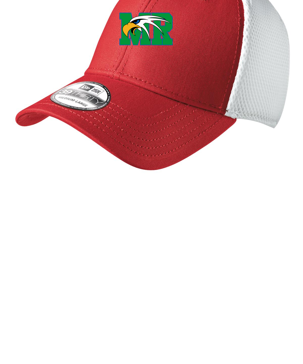 Maple River High School hockey_boys - Scarlet Red/ White New Era - Stretch Mesh Cap. NE1020