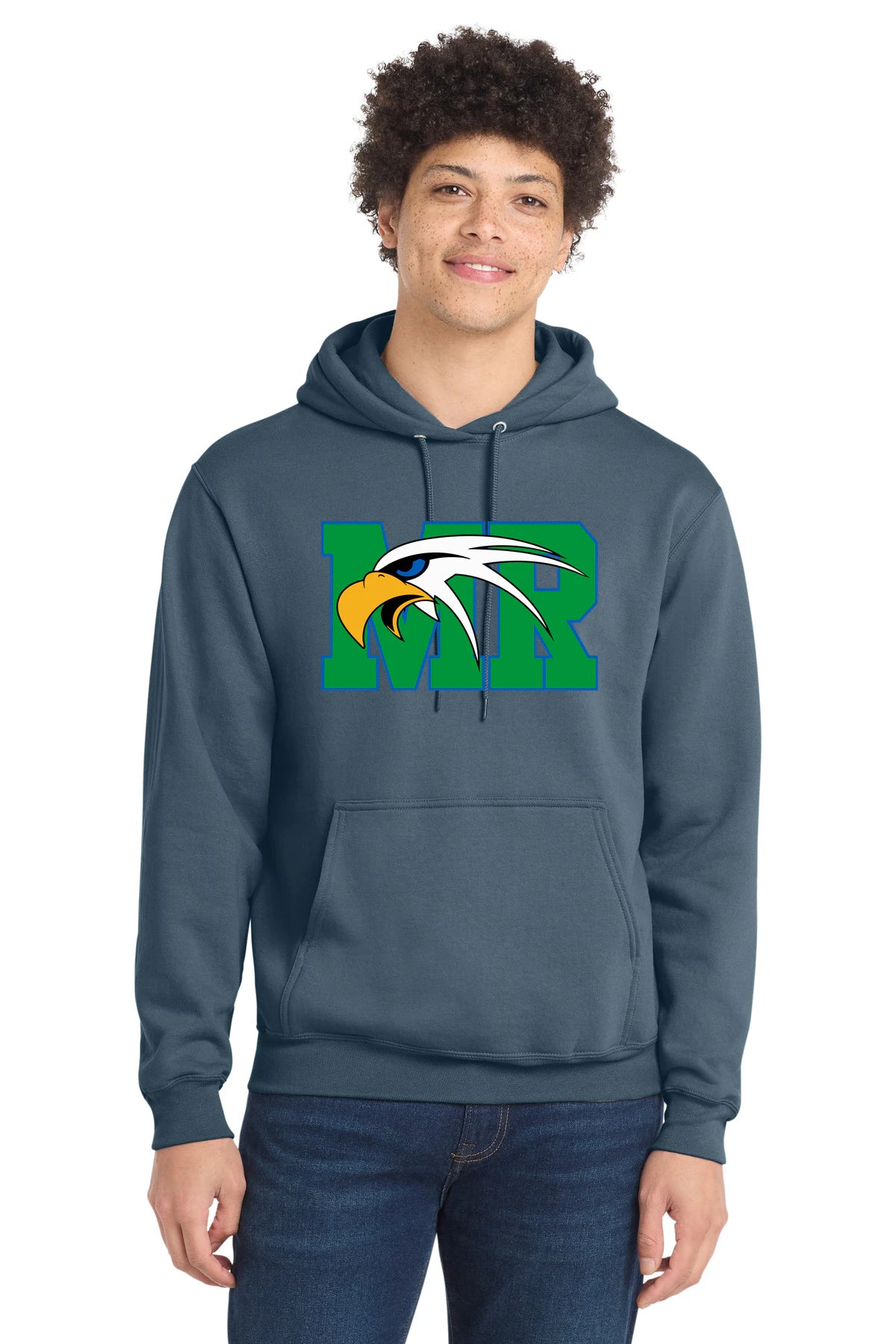 Maple River High School hockey_boys - Steel Blue Port & Co Core Fleece Pullover Hooded Sweatshirt. PC78H