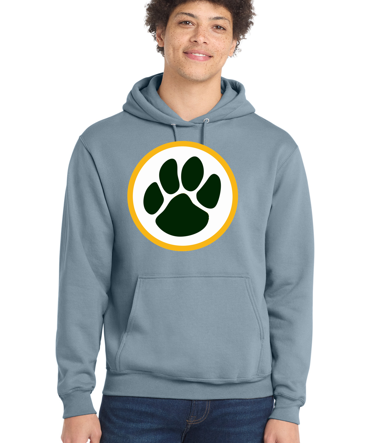 Ashwaubenon High School Football (Boys) - Stonewashed Blue Port & Co Core Fleece Pullover Hooded Sweatshirt. PC78H