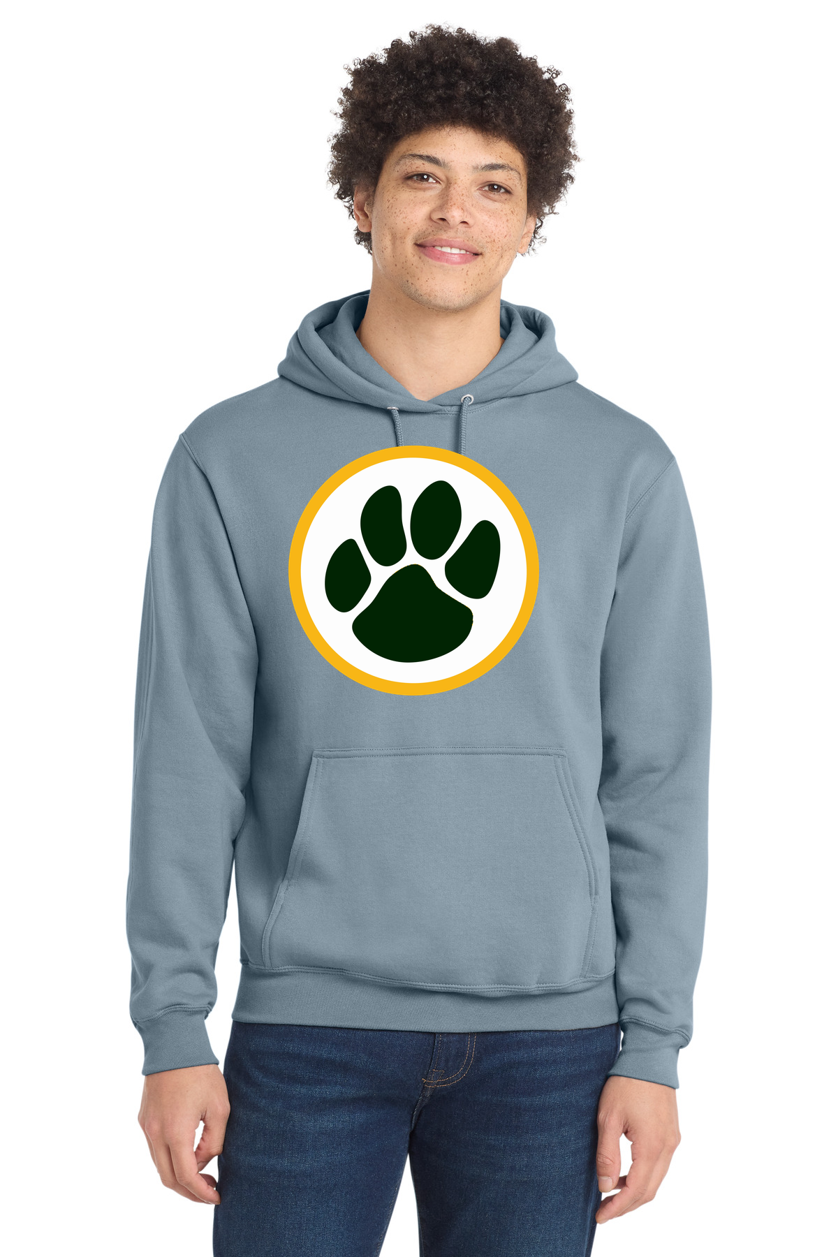 Ashwaubenon High School Football (Boys) - Stonewashed Blue Port & Co Core Fleece Pullover Hooded Sweatshirt. PC78H