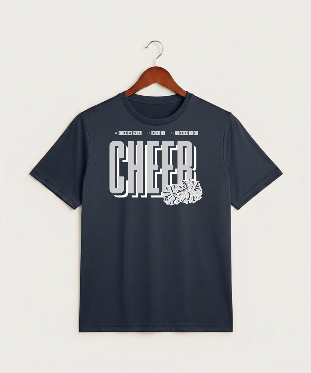 Albany High School Cheerleading - True Navy Heather Sport-Tek PosiCharge Competitor Tee. ST350