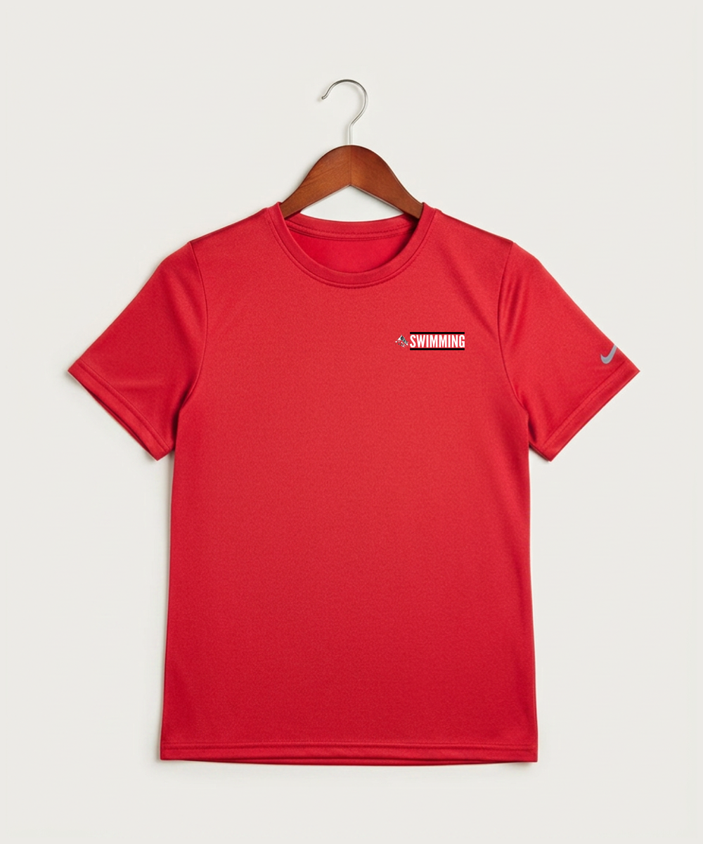 John Marshall High School Swim Dive Girls - University Red Nike Youth Swoosh Sleeve rLegend Tee NKDX8787