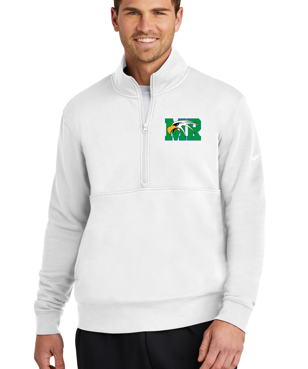 Maple River High School hockey_boys - White Nike Club Fleece Sleeve Swoosh 1/2-Zip NKDX6718