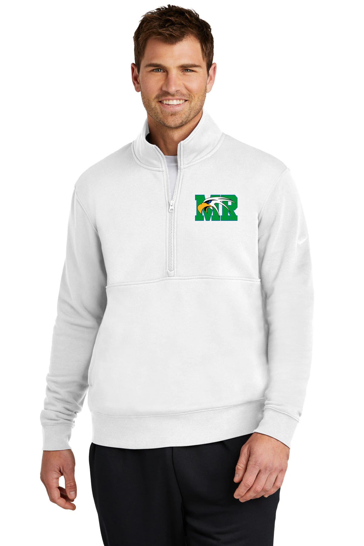 Maple River High School hockey_boys - White Nike Club Fleece Sleeve Swoosh 1/2-Zip NKDX6718