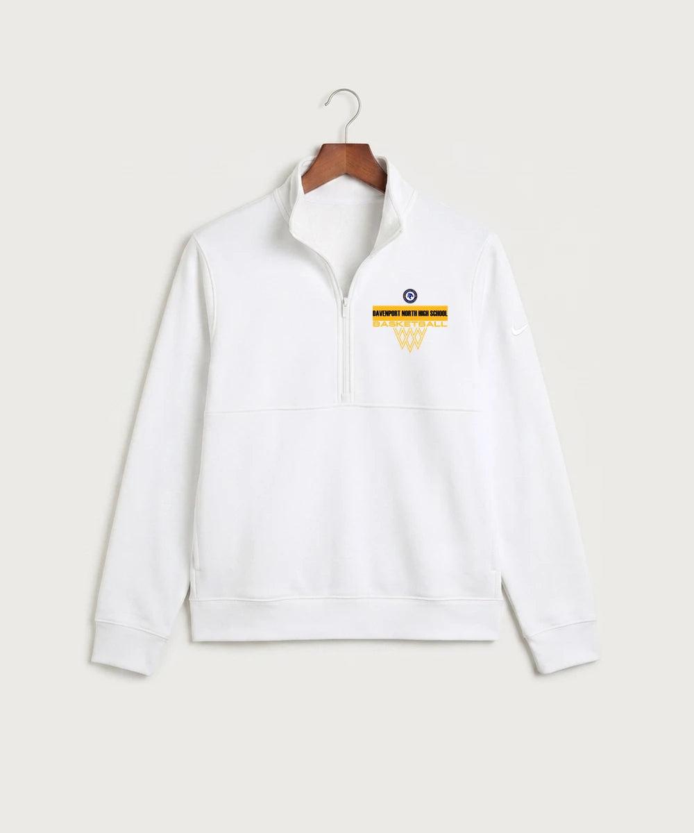 Davenport North High School Basketball Team Store - White Nike Club Fleece Sleeve Swoosh 1/2-Zip NKDX6718