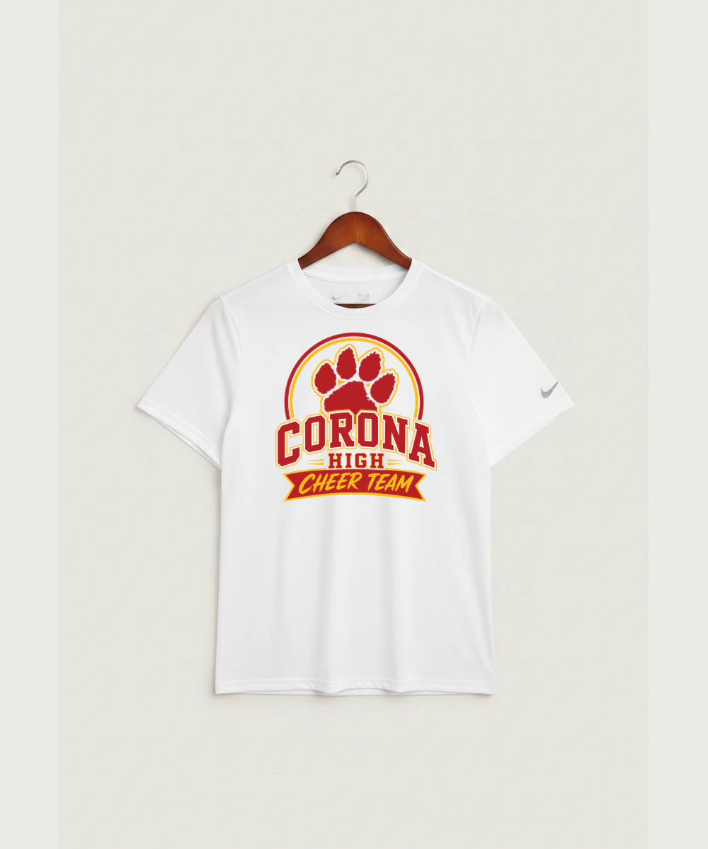 Corona Senior High School Cheer - White Nike Swoosh Sleeve rLegend Tee NKDX8730
