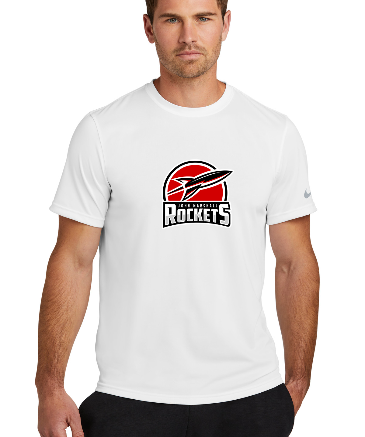 John Marshall Swim Dive - White Nike Swoosh Sleeve rLegend Tee NKDX8730