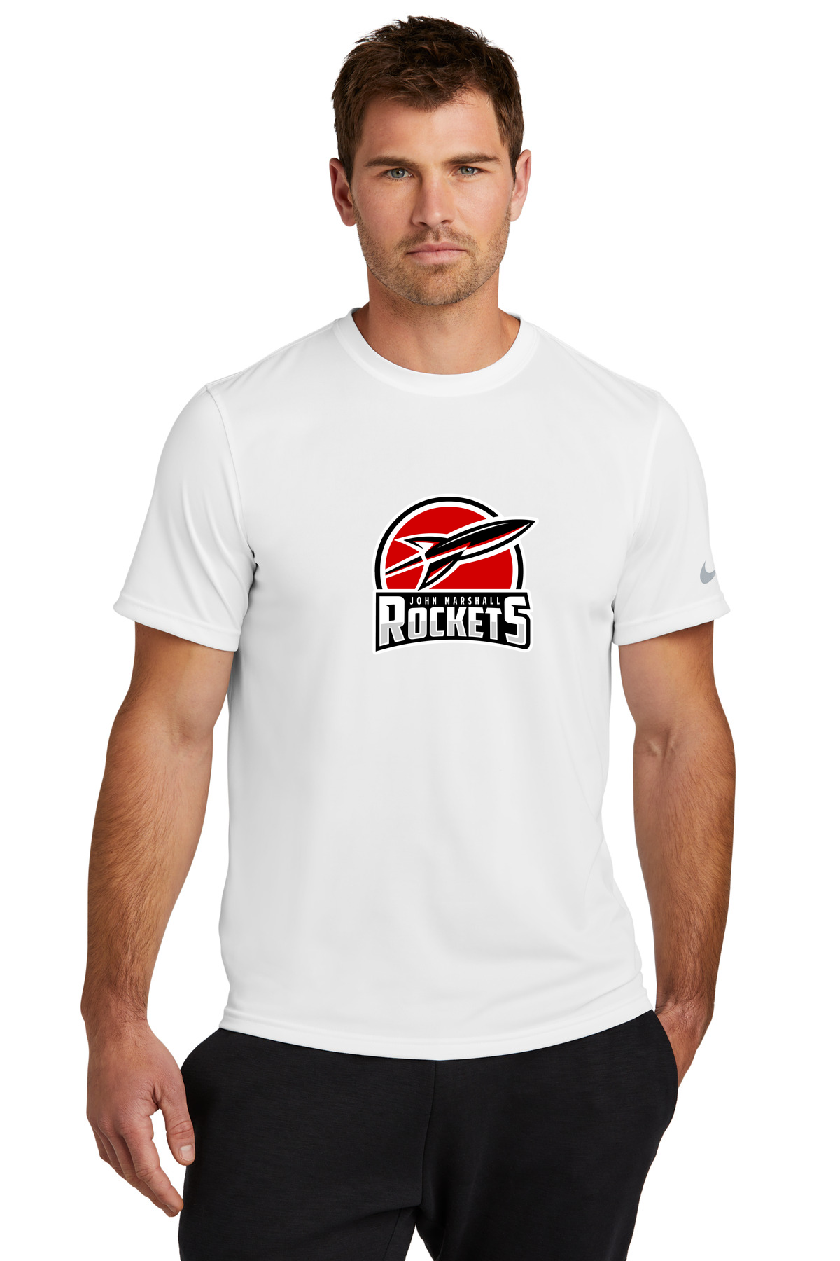 John Marshall Swim Dive - White Nike Swoosh Sleeve rLegend Tee NKDX8730