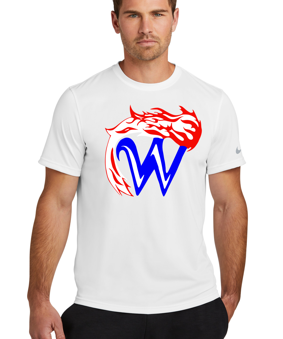 Waupaca High School football_boys - White Nike Swoosh Sleeve rLegend Tee NKDX8730