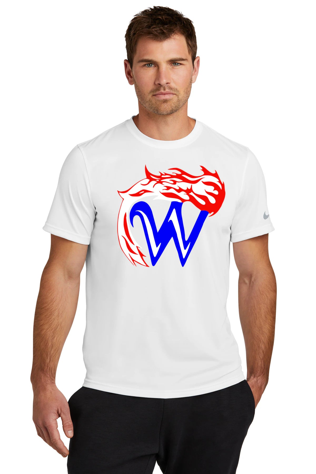 Waupaca High School football_boys - White Nike Swoosh Sleeve rLegend Tee NKDX8730