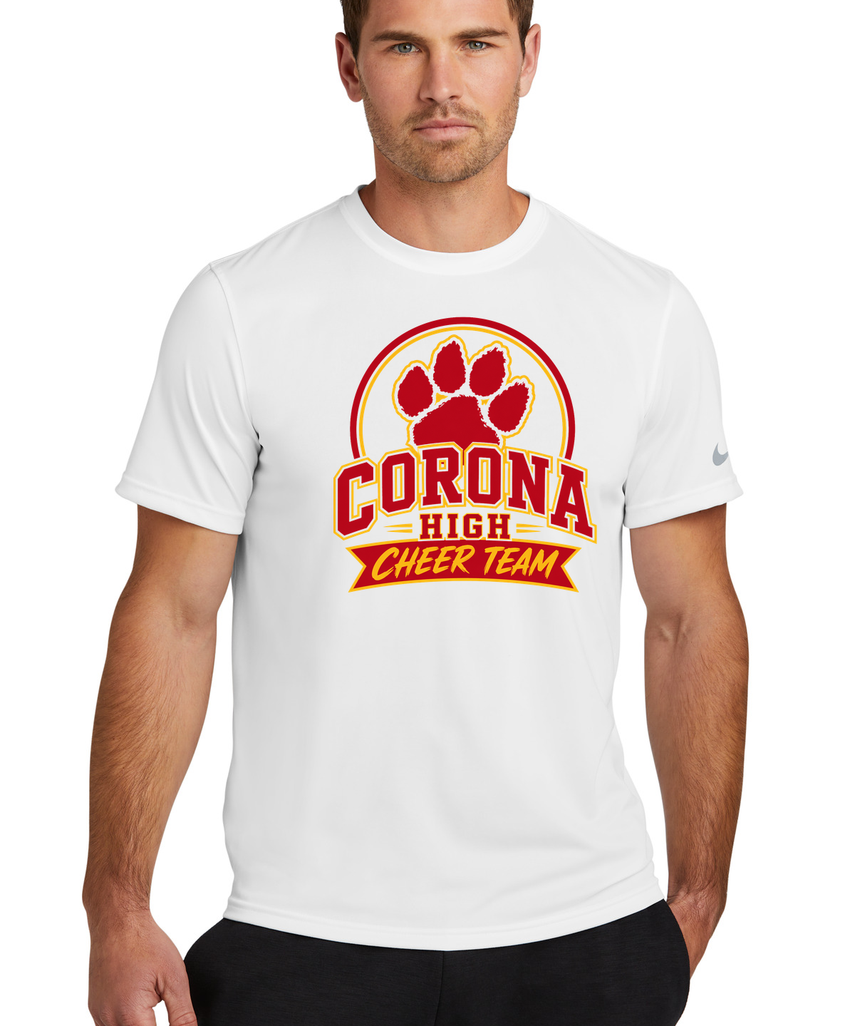 Corona Senior High School Cheer - White Nike Swoosh Sleeve rLegend Tee NKDX8730