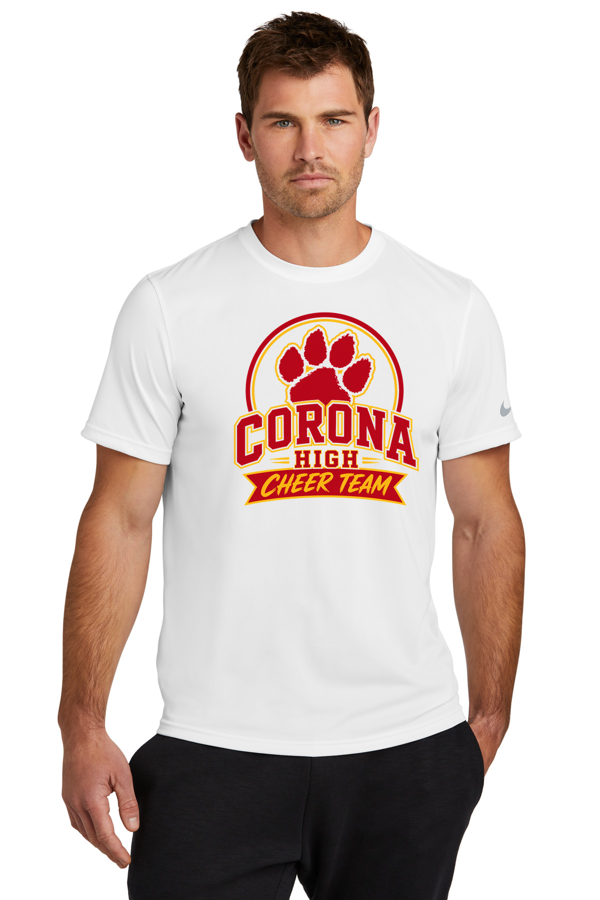 Corona Senior High School Cheer - White Nike Swoosh Sleeve rLegend Tee NKDX8730