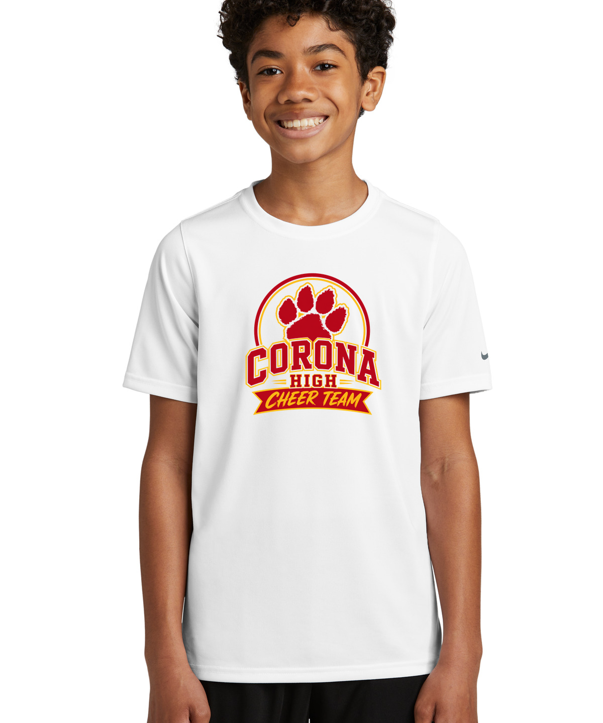 Corona Senior High School Cheer - White Nike Youth Swoosh Sleeve rLegend Tee NKDX8787