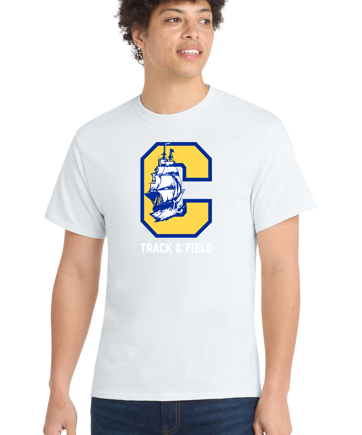 Clearview High School track_field - White Port & Co Core Cotton Tee. PC54