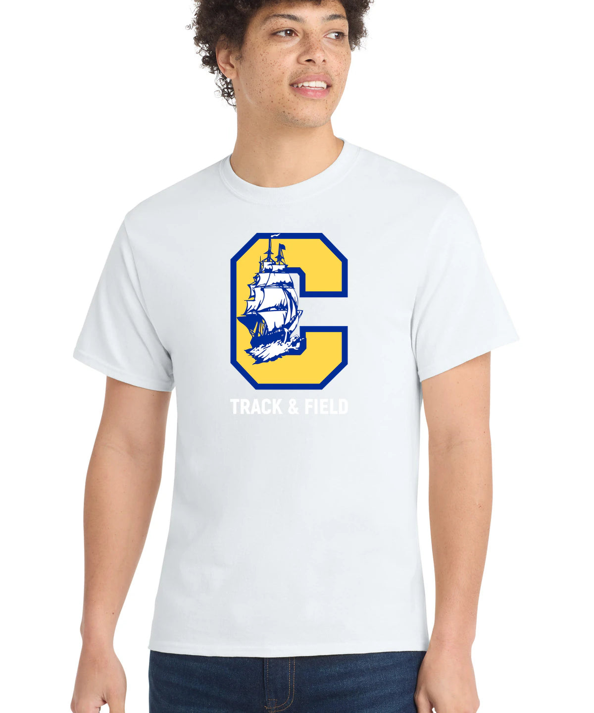 Clearview High School track_field - White Port & Co Core Cotton Tee. PC54