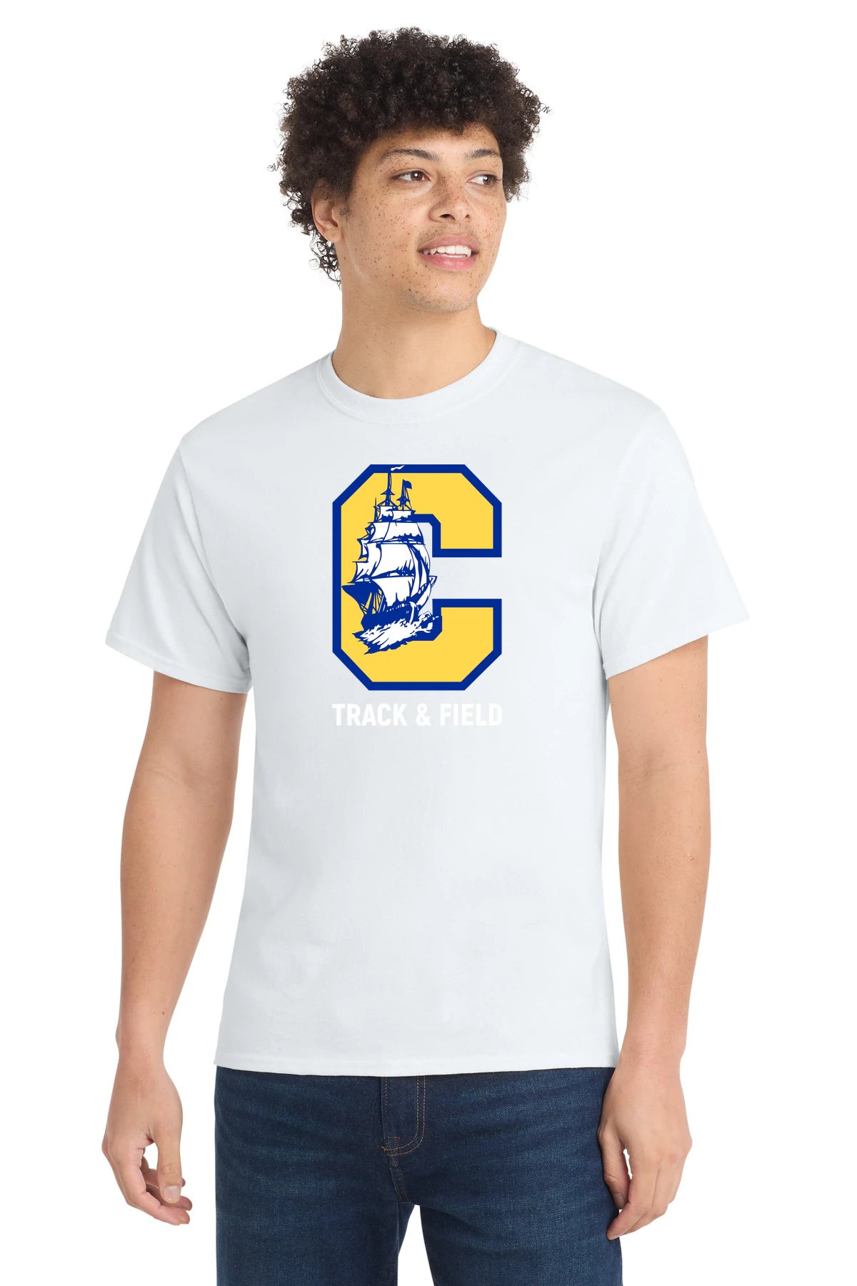 Clearview High School track_field - White Port & Co Core Cotton Tee. PC54