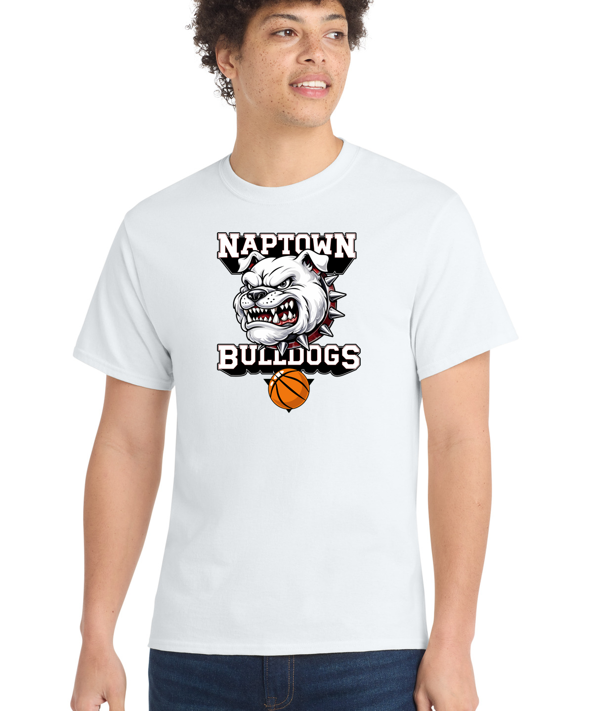 Naptown basketball_boys - White Port & Co Core Cotton Tee. PC54