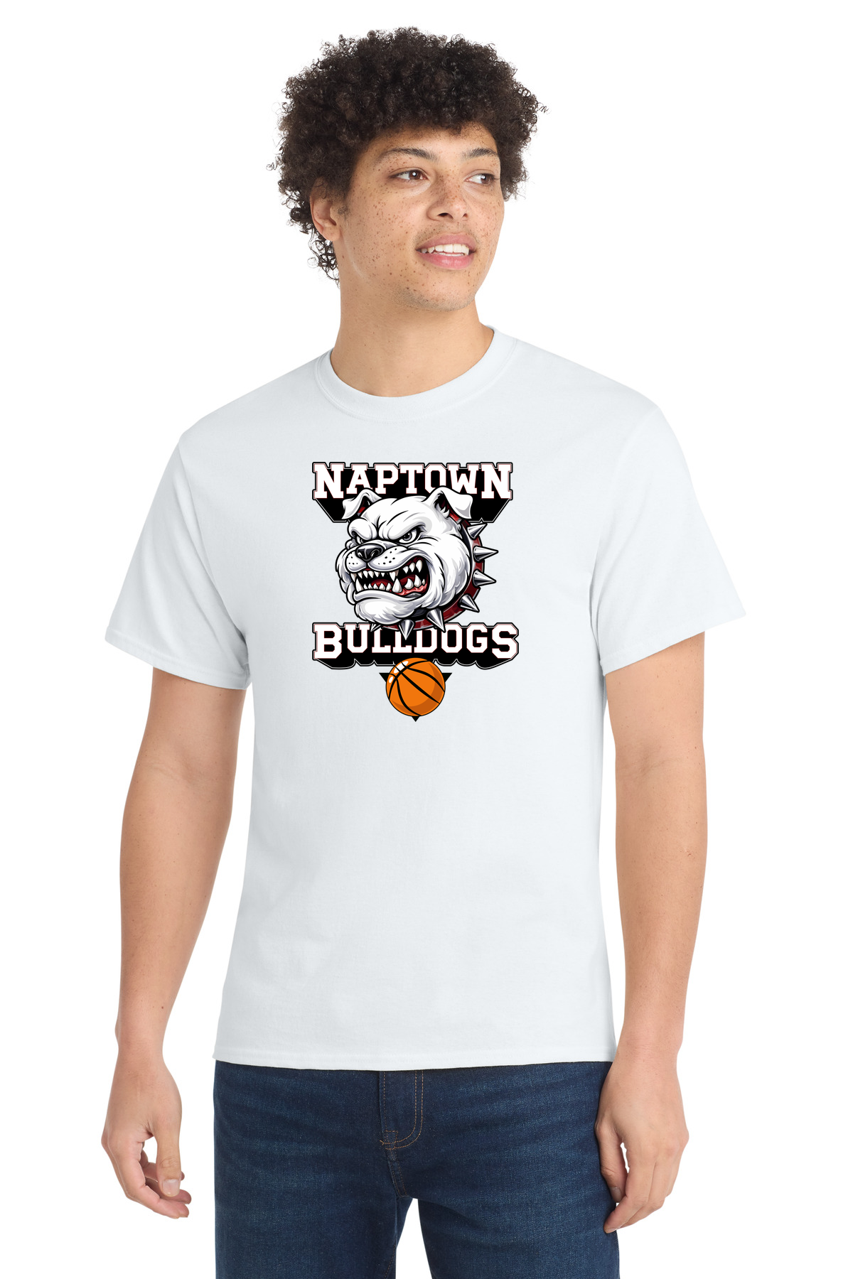 Naptown basketball_boys - White Port & Co Core Cotton Tee. PC54