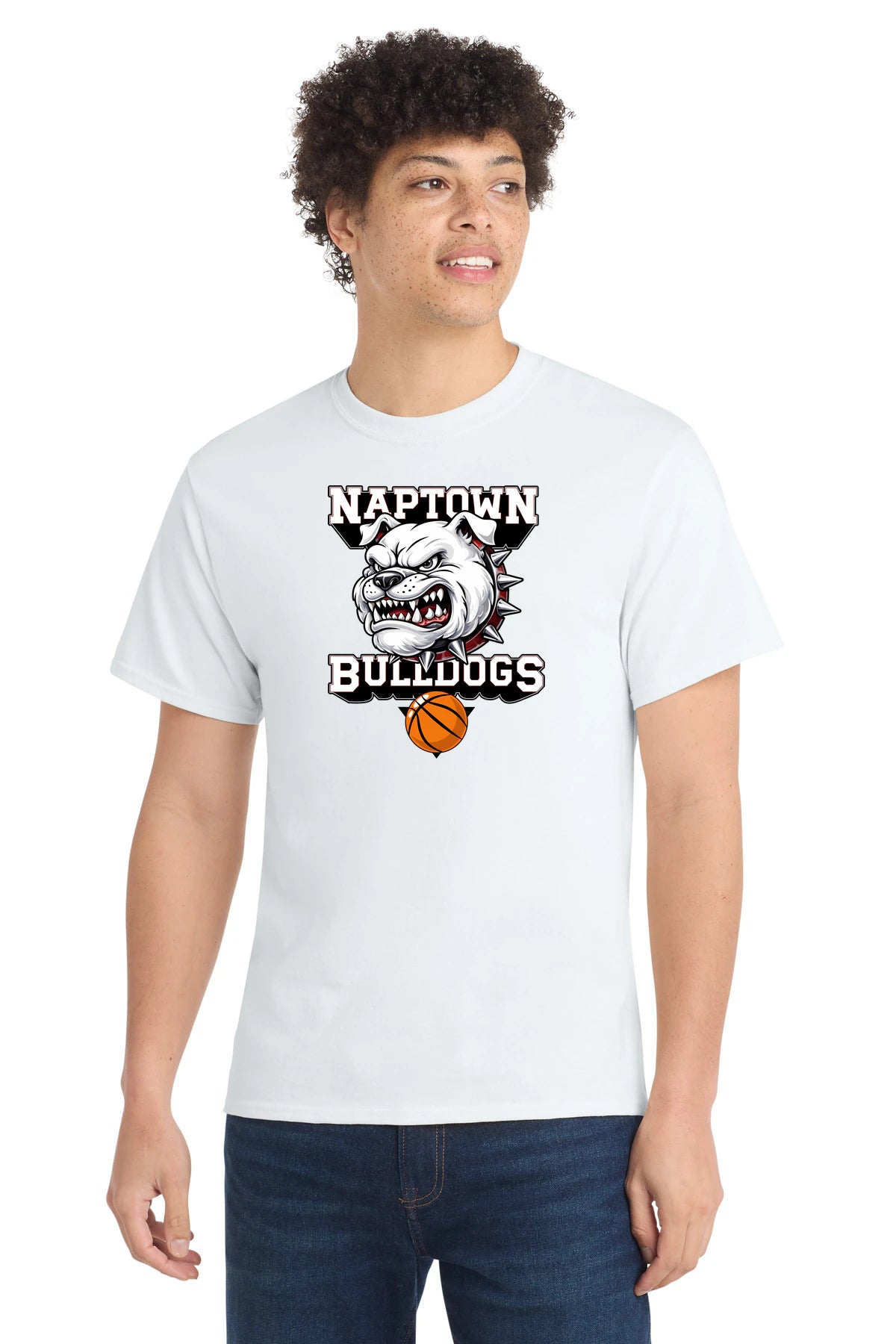 Naptown basketball_boys - White Port & Co Core Cotton Tee. PC54