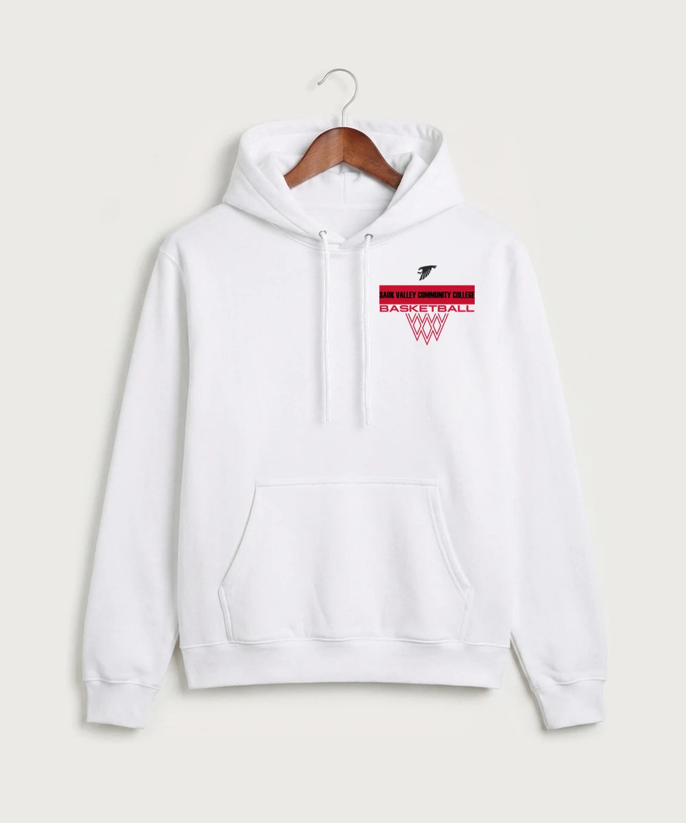 Sauk Valley Community College Basketball Team Store - White Port & Co Core Fleece Pullover Hooded Sweatshirt. PC78H