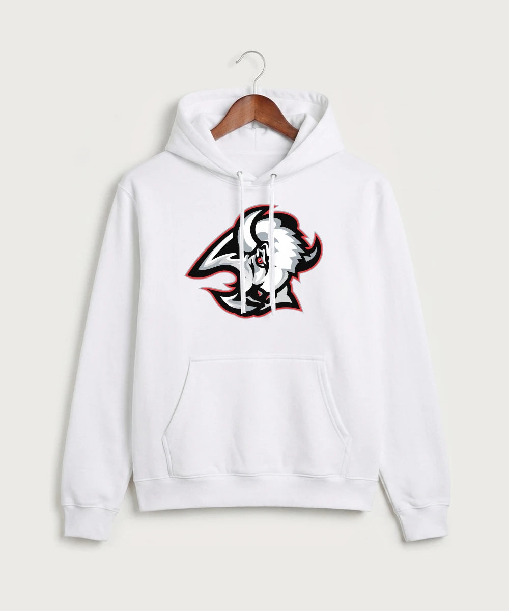 Buffalo High School Football (Boys) - White Port & Co Core Fleece Pullover Hooded Sweatshirt. PC78H